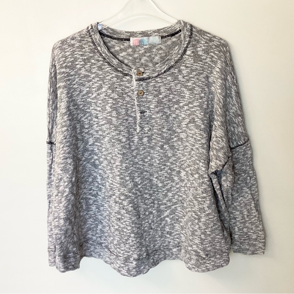 Free People Beach Sleep to Dream Knit Henley Top - Black/White - S